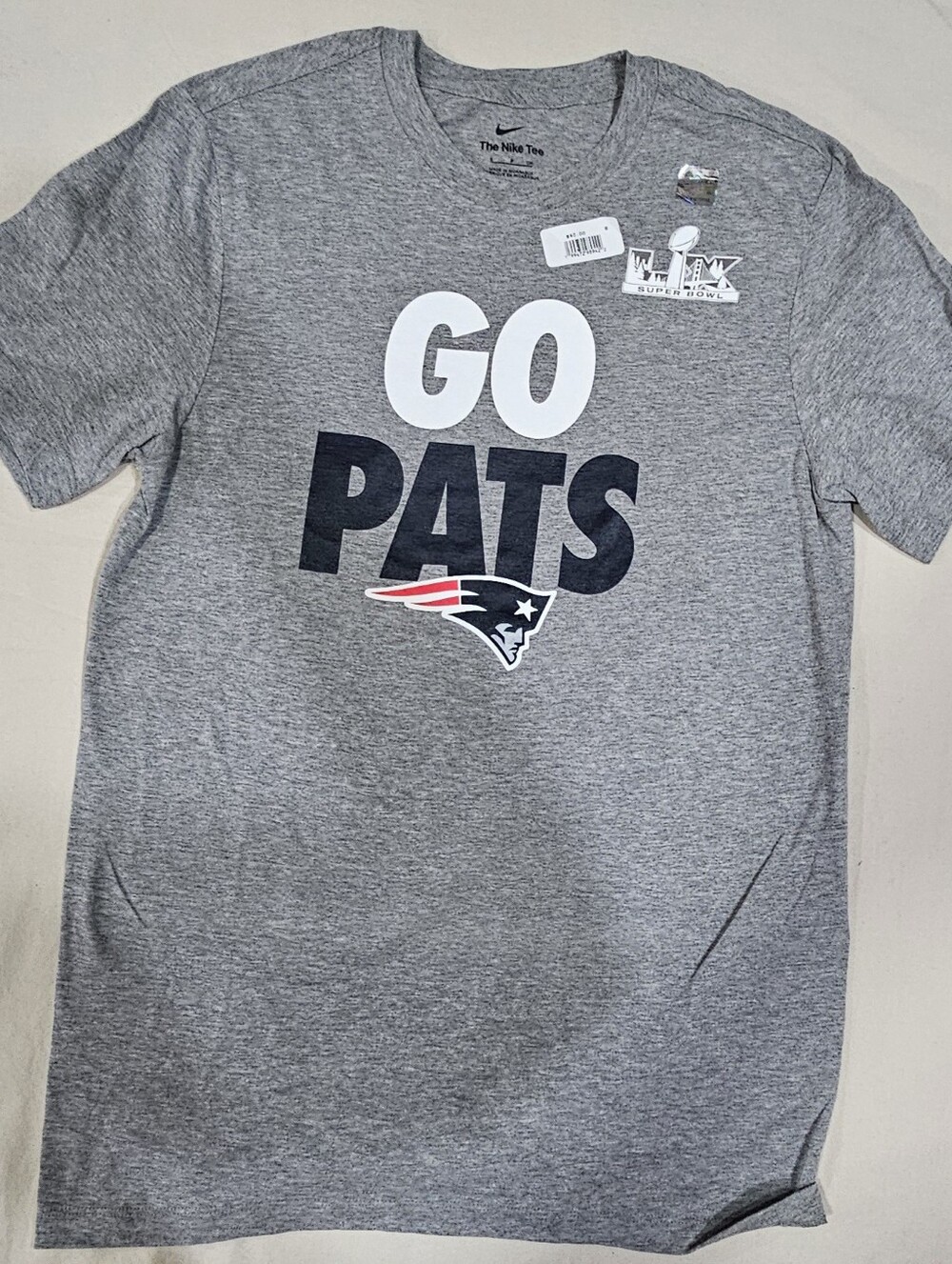 Nike Gray "GO PATS" New England Patriots Tee Mens Small